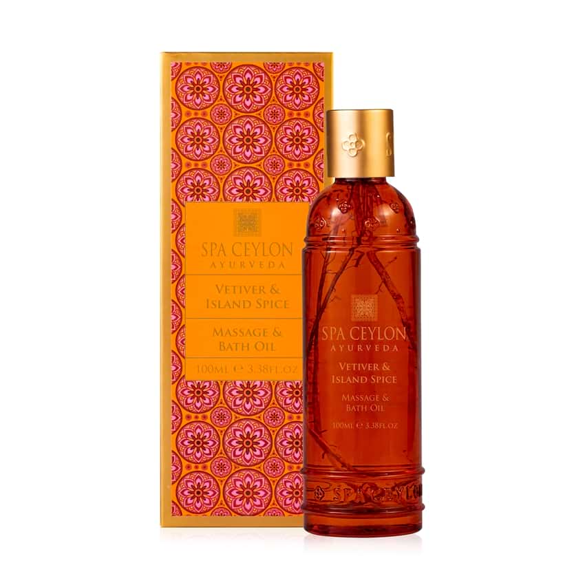Masážny a kúpeľový olej - vetiver, škorica, sezam, Aloe Vera - VETIVER & ISLAND SPICE
