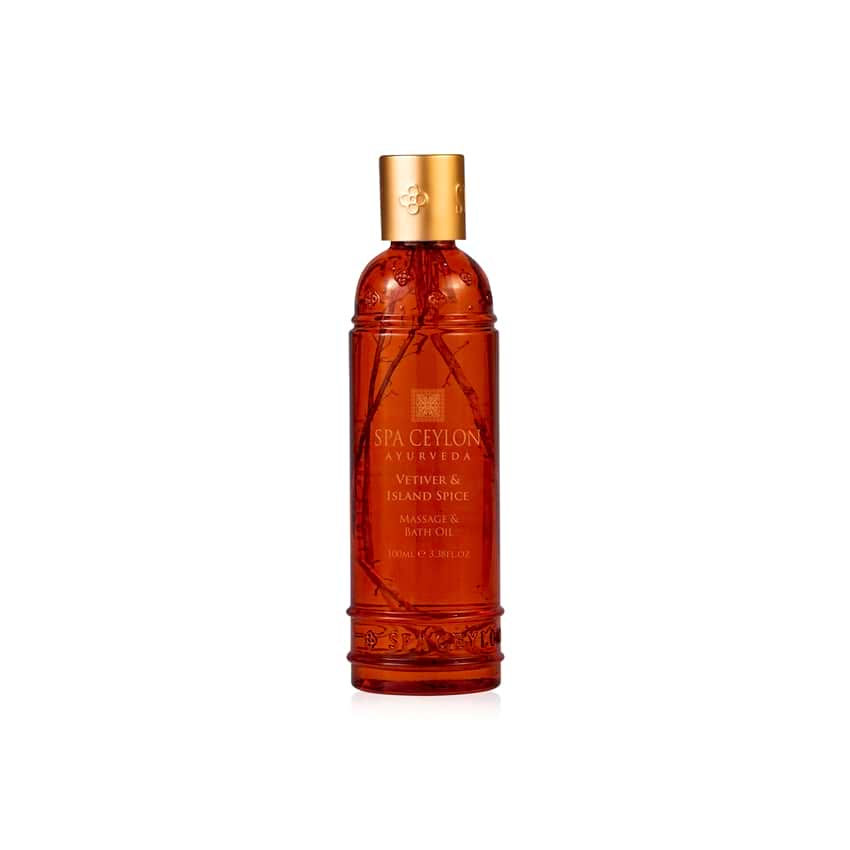 Masážny a kúpeľový olej - vetiver, škorica, sezam, Aloe Vera - VETIVER & ISLAND SPICE