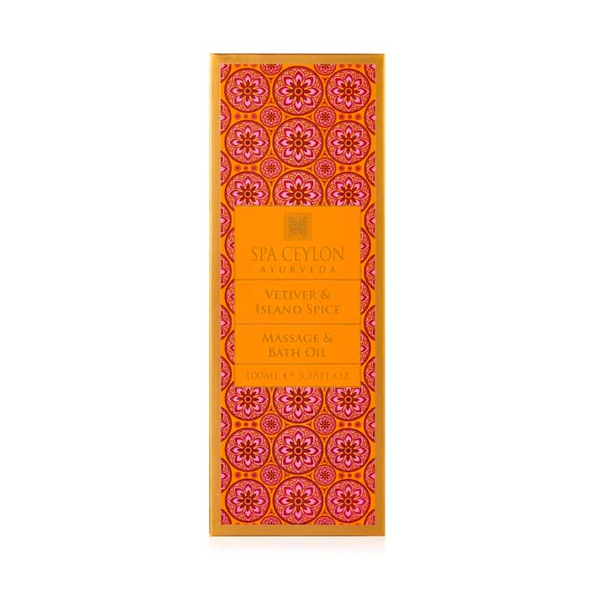 Masážny a kúpeľový olej - vetiver, škorica, sezam, Aloe Vera - VETIVER & ISLAND SPICE